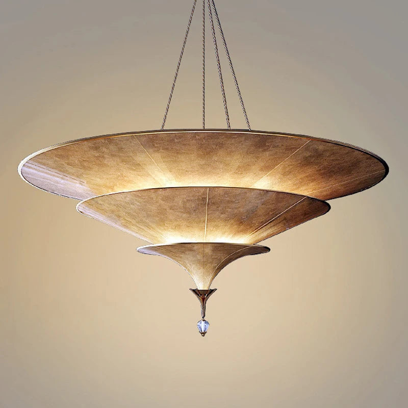 Modern cone pendant light with sheepskin paper shade
