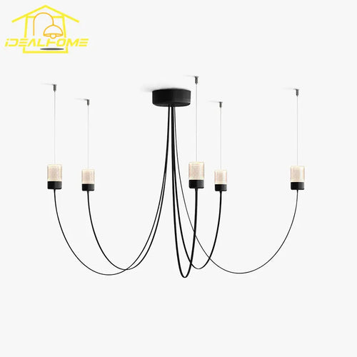 Minimalist designer chandelier with LED lighting and crystal glass shade - vue 2 sur 7