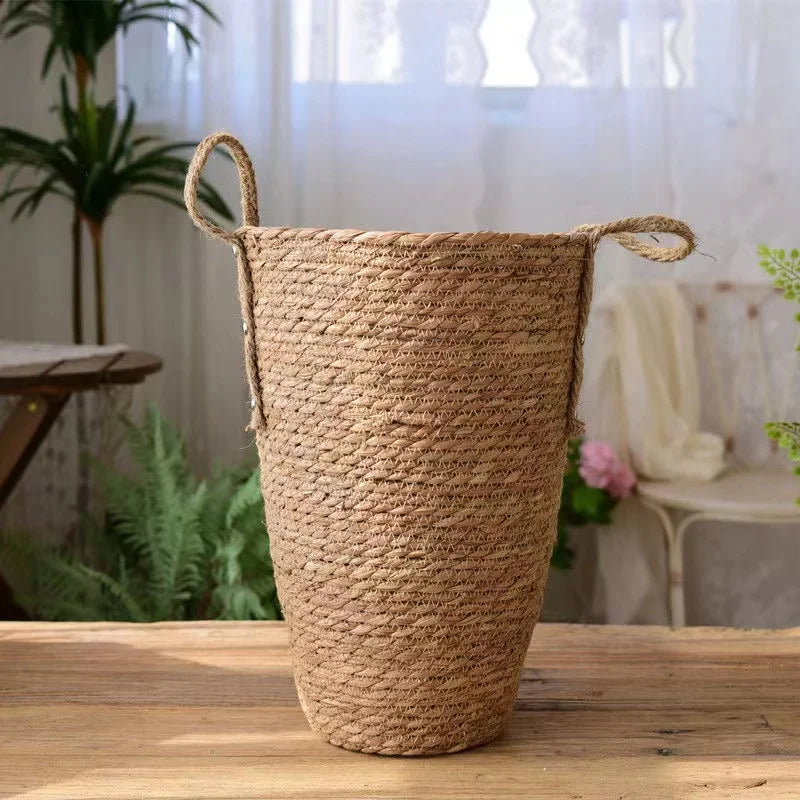 natural wicker basket for garden storage and decoration