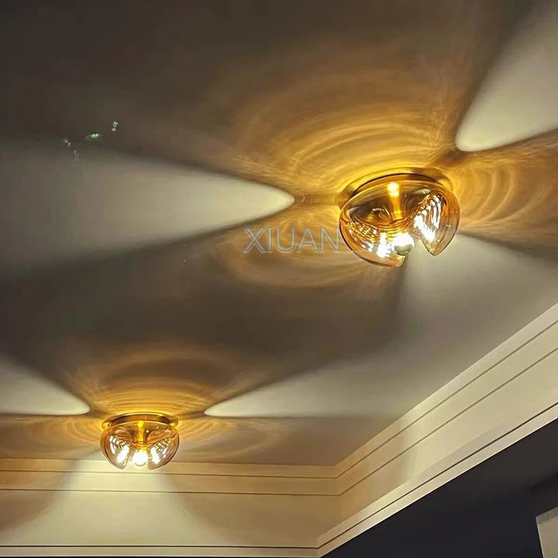 Bauhaus glass ceiling light with modern water ripple LED - vue 3 sur 12