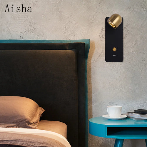 Decorative wall light with switch and USB port