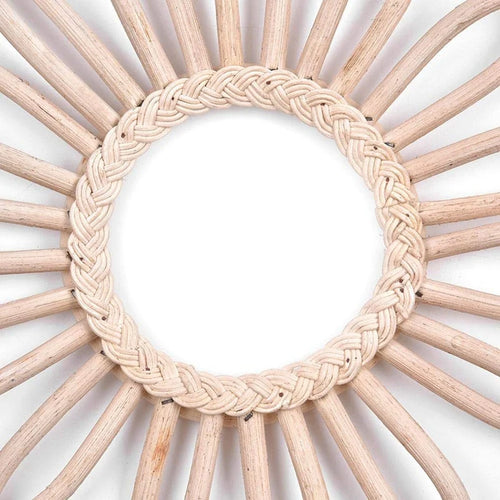 vintage round rattan mirror in bohemian chic style - vue 4 sur 7