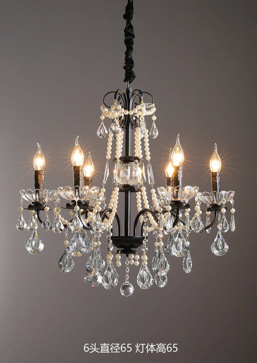 Modern crystal chandelier with pearls and LED lighting - vue 11 sur 10