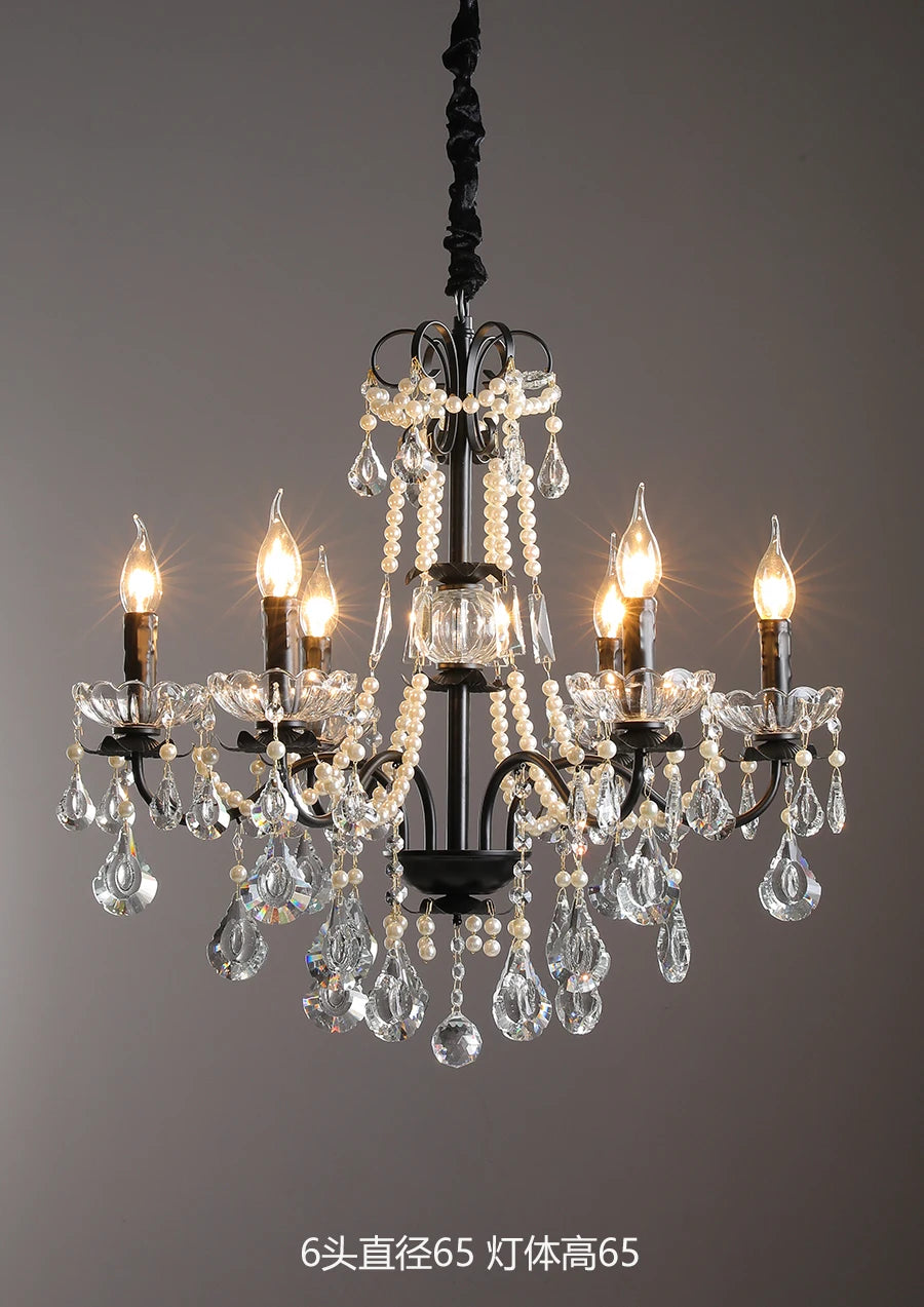 Modern crystal chandelier with pearls and LED lighting - vue 10 sur 10