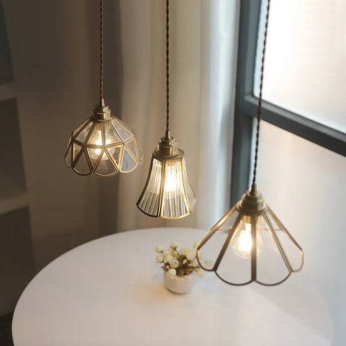 Nordic glass LED pendant light with gold body - vue 5 sur 20