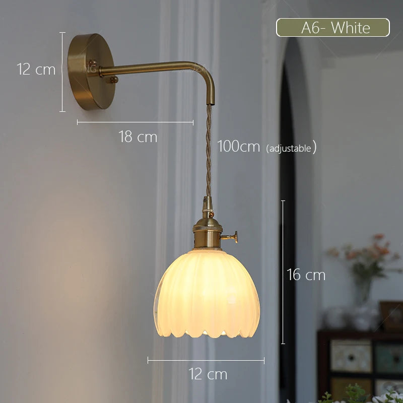 Retro Japanese style floral glass wall light - vue 18 sur 18