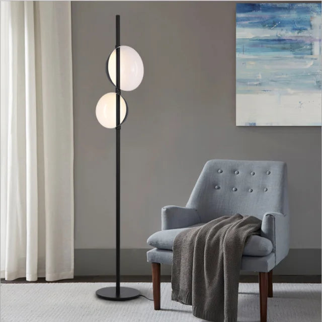 Vintage black and gold LED floor lamp with double shade for reading and bedroom - Superluna - vue 8 sur 8