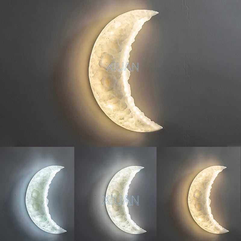 Engraved resin crescent moon wall light for decorative lighting