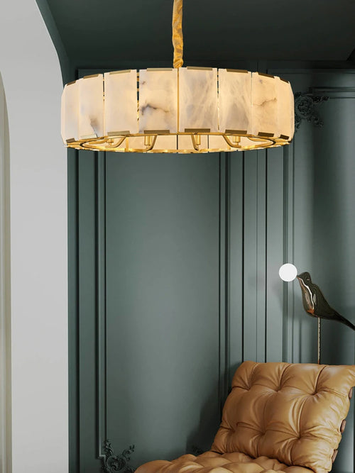 Elegant round rectangular natural marble chandelier - vue 5 sur 12