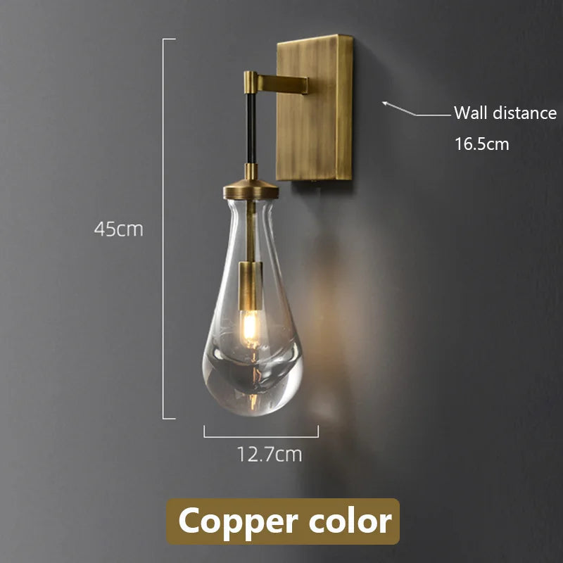 Minimalist luxury glass and copper LED wall light 2023