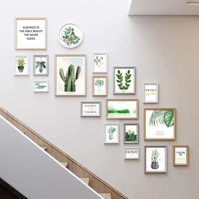 Minimalist Wooden Staircase Photo Wall Frame Set, Nordic Style, Gallery Wall Decor, Hallway Photo Frames and Background