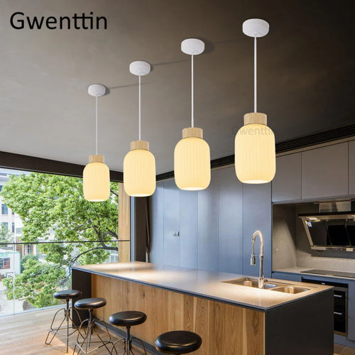 Modern nordic wood and glass pendant light indoor decorative - vue 6 sur 9
