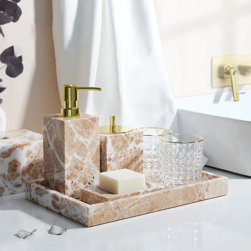 natural marble bathroom accessory set - vue 3 sur 17