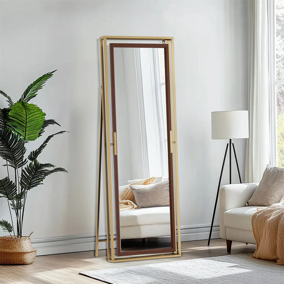 decorative floor mirror with gold metal frame