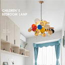 Modern Nordic wooden chandelier with colourful decorative lighting