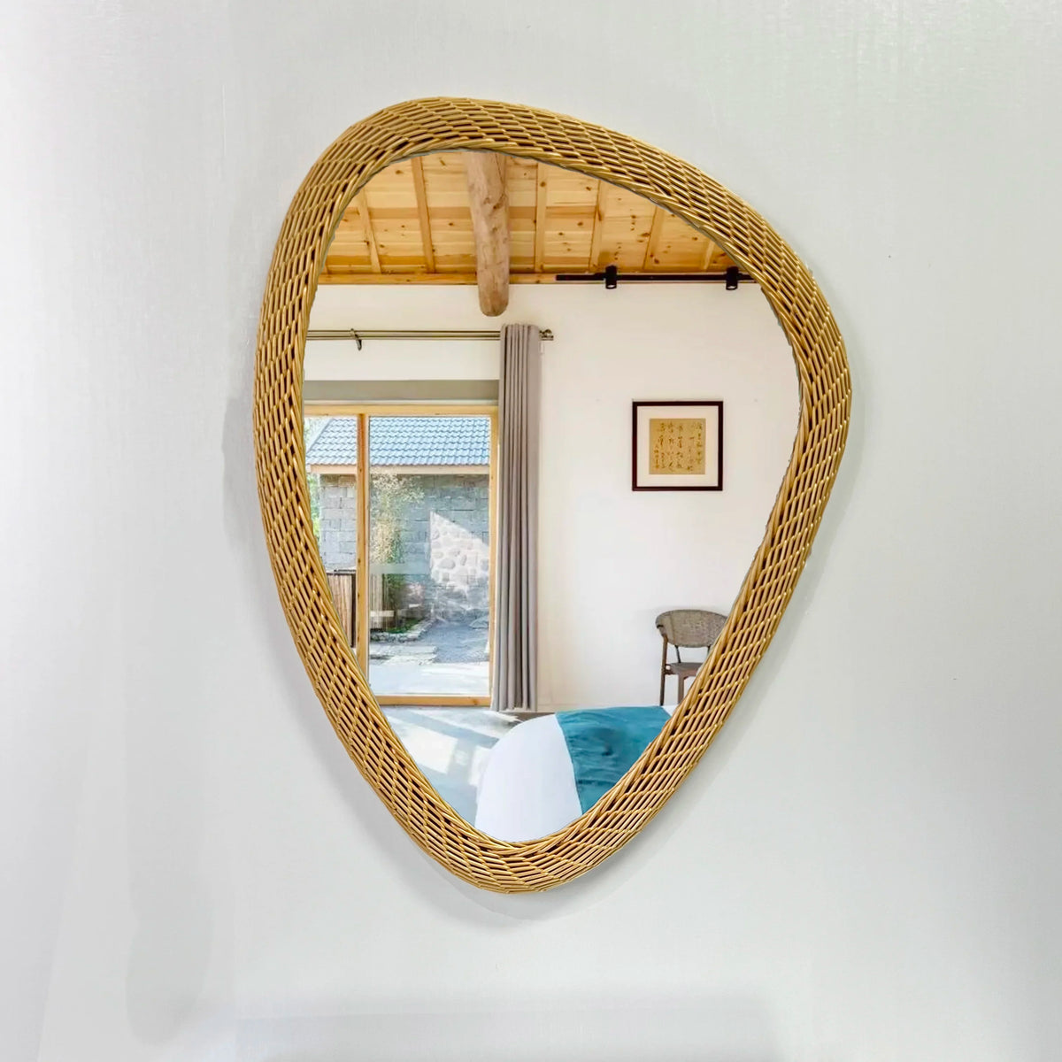 Handmade rattan bohemian woven mirror artisan home decor - vue 2 sur 6