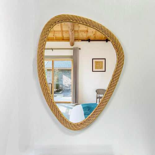 Handmade rattan bohemian woven mirror artisan home decor - vue 3 sur 6