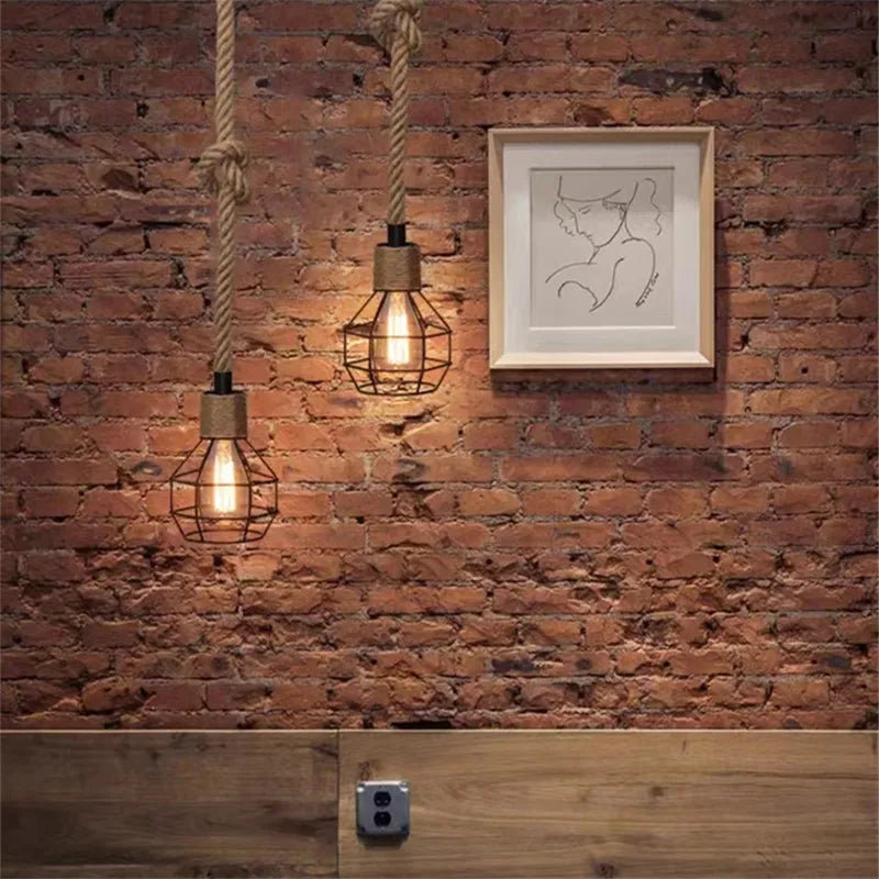 Industrial hemp rope pendant light for modern decor