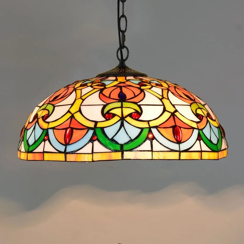 Lustre en verre coloré Tiffany rétro européen - vue 8 sur 29
