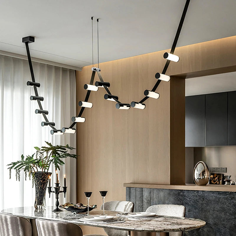 Art deco LED chandelier with artificial leather light bar