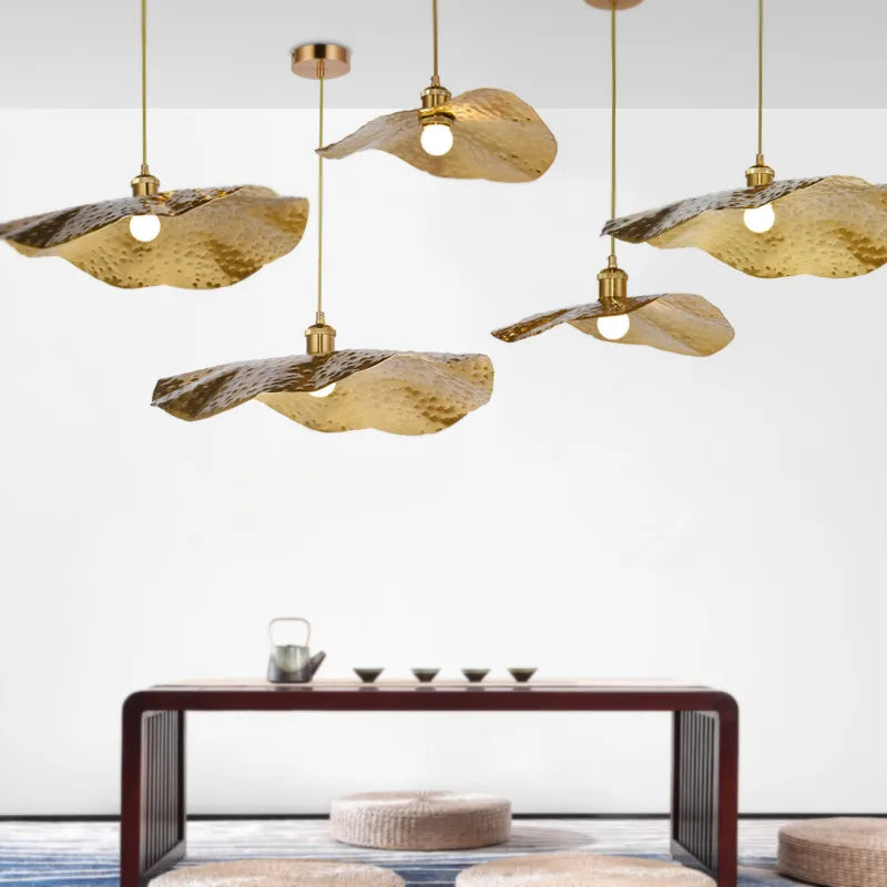 Creative single lotus-shaped copper chandelier