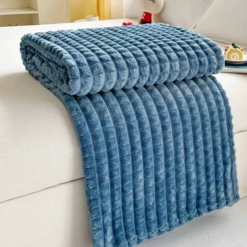 Faux fur effect flannel check throw for sofa winter