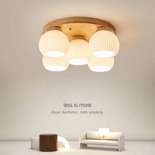 Nordic log pendant light Japanese tatami solid wood ceiling lamp
