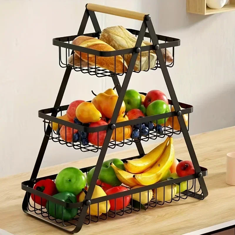 removable storage basket with wooden handle for kitchen