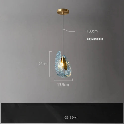 Modern blue glass pendant light for hallway, bar or bedroom - vue 19 sur 21
