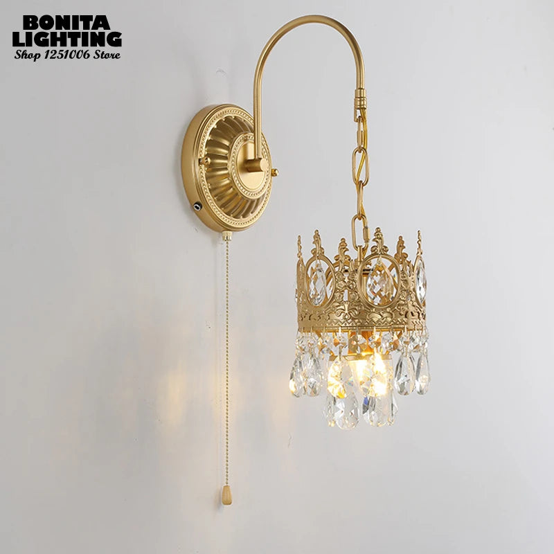 Classic European carved crystal retro wall light