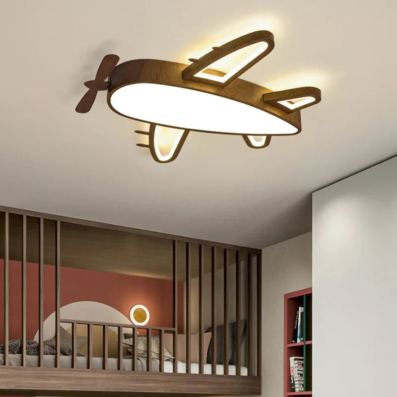 Wood and metal airplane ceiling light for children's room