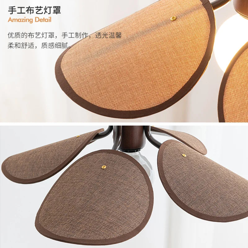 Vintage woven fabric chandelier Japanese style for artistic lighting - vue 3 sur 8