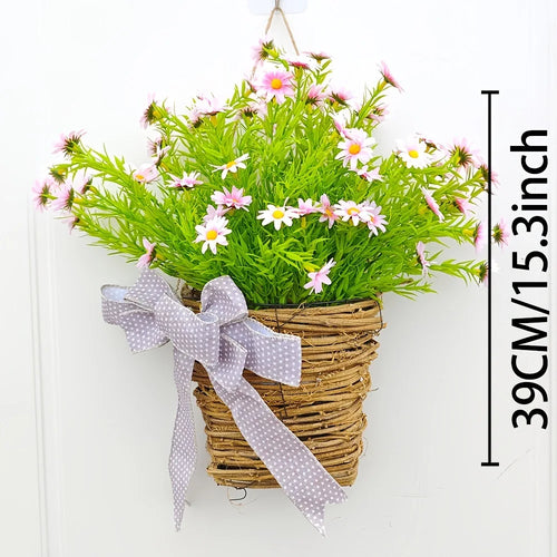 Artificial flower basket spring wreath for Easter decoration - vue 8 sur 10