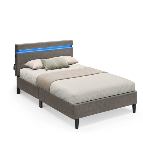 VASAGLE Metal Single Bed, 90 x 190 cm, Bed Frame, with Headboard, LED Lighting, USB and Type-C Port, Modern Style - vue 6 sur 7