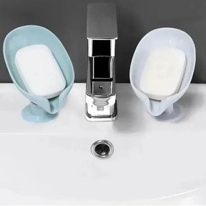 leaf-shaped soap dish with suction cup and drying rack