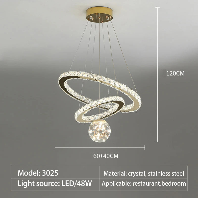Modern LED crystal chandelier gold ring star glass ball