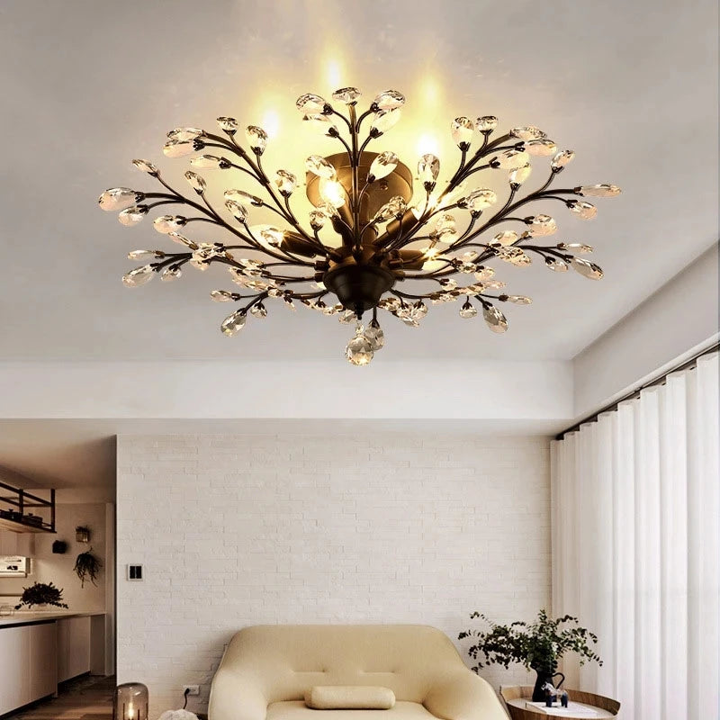Vintage candle pendant light nordic LED crystal chandelier for living room, bedroom, kitchen, villa, hotel hall - vue 6 sur 17