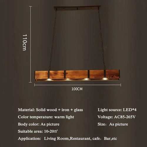 Vintage American wooden chandelier with LED for dining room, bar, clothing shop, industrial style - vue 2 sur 7