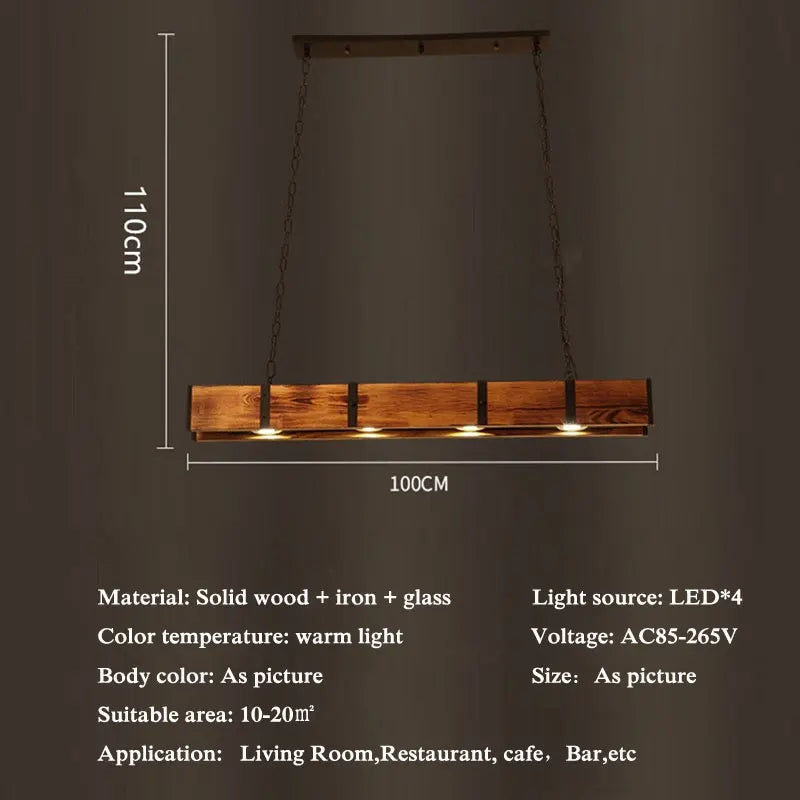 Vintage American wooden chandelier with LED for dining room, bar, clothing shop, industrial style