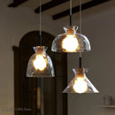 Japanese style LED pendant lamp in wood and glass, decorative lighting