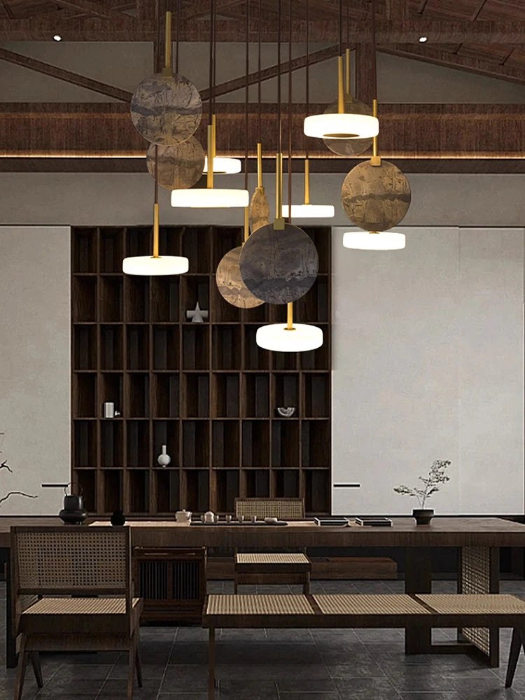 Natural wood or gold marble LED chandelier
