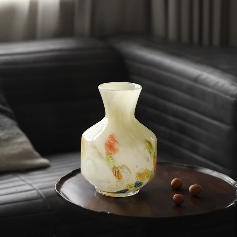 printed glass vase with floral pattern for decoration and terrarium