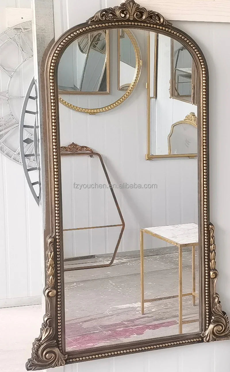 antique gold wall mirror industrial design round interior decoration - vue 6 sur 7