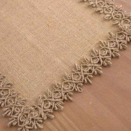Beige boho rustic macramé table runner with fringe - vue 8 sur 7