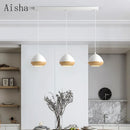 Japanese wabi-sabi style iron chandelier with Nordic walnut effect