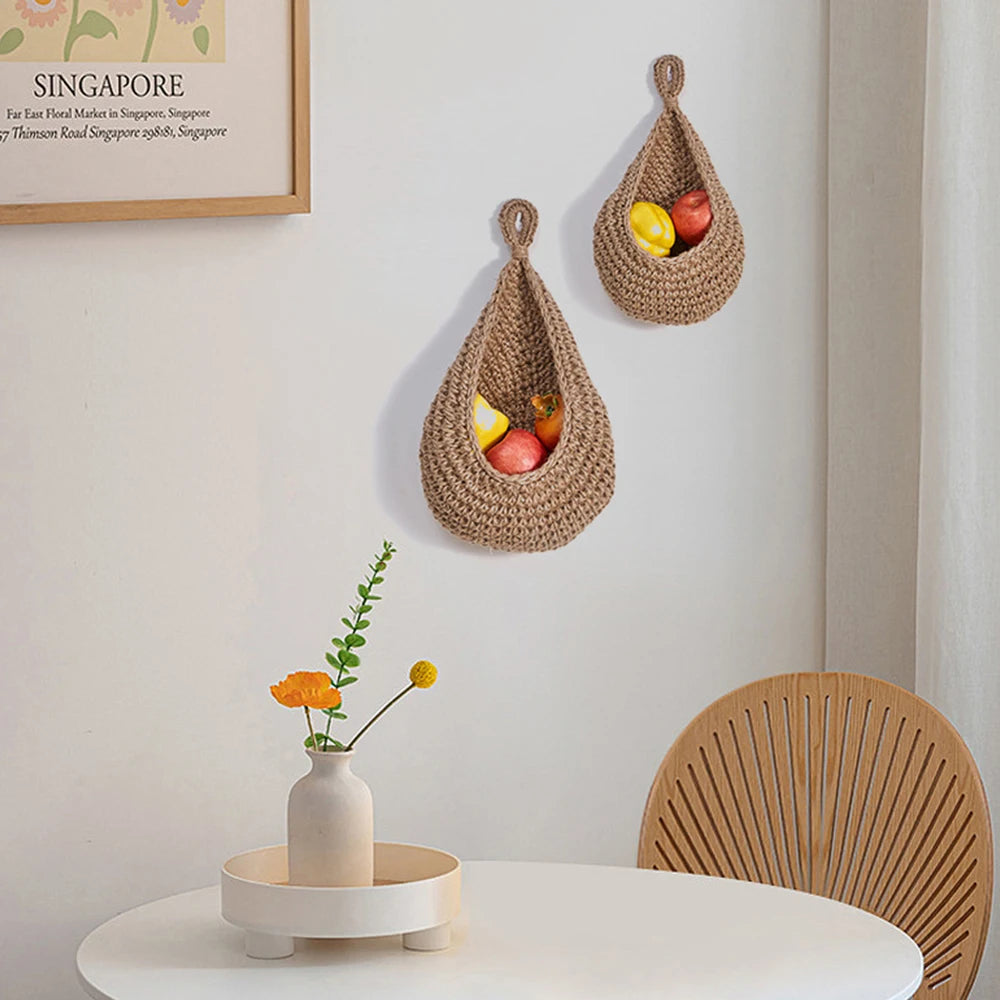 teardrop-shaped woven cotton storage basket for fruits and vegetables - vue 5 sur 9