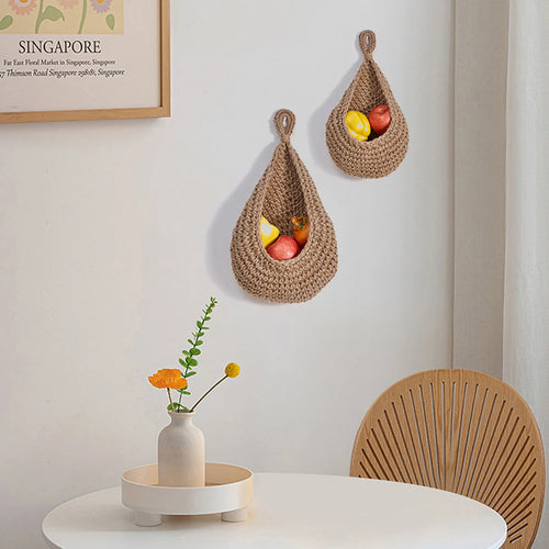 teardrop-shaped woven cotton storage basket for fruits and vegetables - vue 5 sur 9