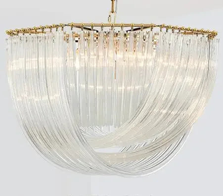 Modern metal and glass chandelier with LED lighting - vue 6 sur 7
