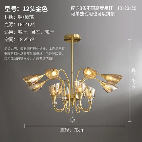 Modern copper crystal chandelier for indoor lighting - vue 15 sur 14