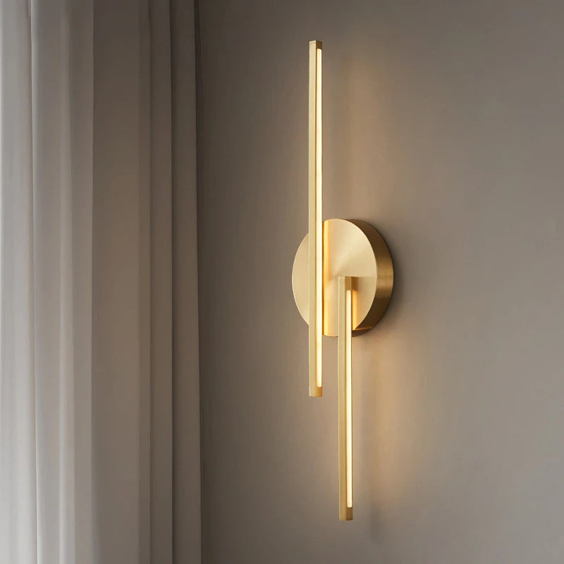 Minimalist brass and copper LED wall light